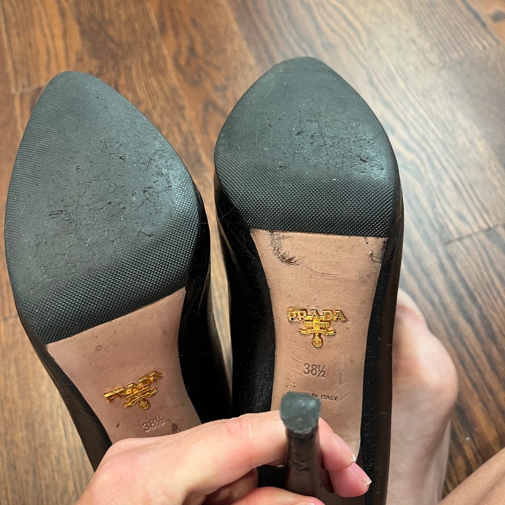 Prada Round Toe Black Leather Platform Pumps - image 6